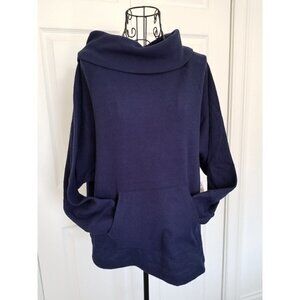 Caslon Navy Cozy Cassidy Cowl Neck Long Sleeve Kangaroo Pocket Top Women Size M